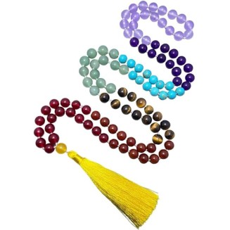  7 Chakra Mala Beads Necklace 108 Mala Prayer 10mm Knotted Energy Protection Balance Necklace Healing Meditation Tassel Japa Mala