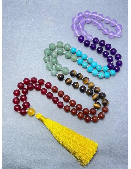  7 Chakra Mala Beads Necklace 108 Mala Prayer 10mm Knotted Energy Protection Balance Necklace Healing Meditation Tassel Japa Mala