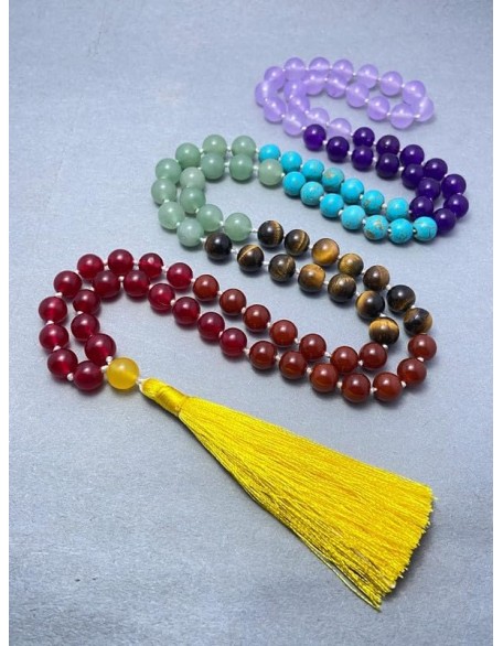  7 Chakra Mala Beads Necklace 108 Mala Prayer 10mm Knotted Energy Protection Balance Necklace Healing Meditation Tassel Japa Mala