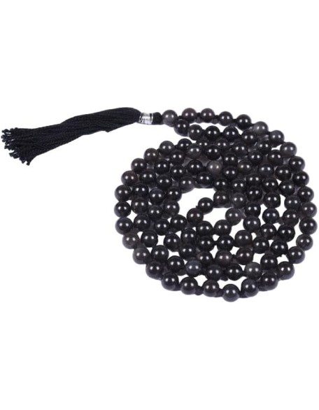   Black Obsidian 108 Mala Necklace|108 Prayer 10mm Beaded Mala | Hand knotted Mala Bracelet | Japa Mala| Round Beads| Meditation Tassel