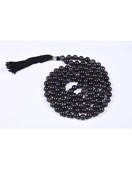   Black Obsidian 108 Mala Necklace|108 Prayer 10mm Beaded Mala | Hand knotted Mala Bracelet | Japa Mala| Round Beads| Meditation Tassel