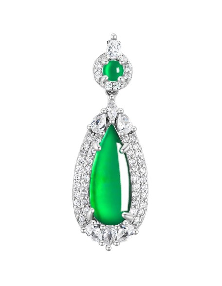 S925 Silver With Zirconia Inlaid Natural Jadeite Icy Emerald Green "Water Drop" Shape Women's Pendant Necklace