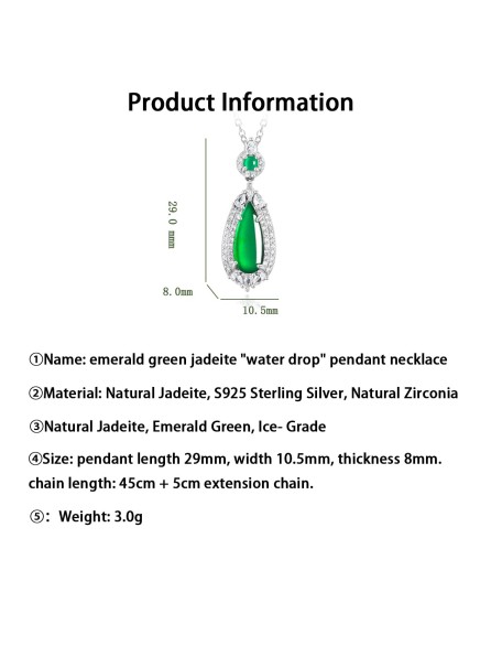 S925 Silver With Zirconia Inlaid Natural Jadeite Icy Emerald Green "Water Drop" Shape Women's Pendant Necklace