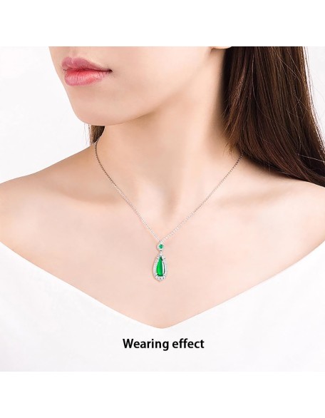 S925 Silver With Zirconia Inlaid Natural Jadeite Icy Emerald Green "Water Drop" Shape Women's Pendant Necklace