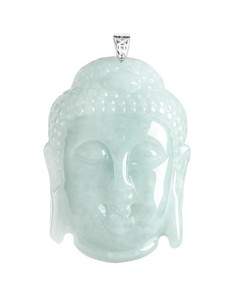 S925 Silver Inlaid With Natural Jadeite Ice Light Green, Large "Rudra Buddha Head" Men And Women With The Same Pendant Necklace