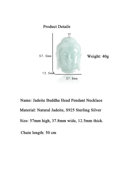 S925 Silver Inlaid With Natural Jadeite Ice Light Green, Large "Rudra Buddha Head" Men And Women With The Same Pendant Necklace