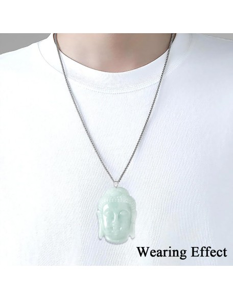 S925 Silver Inlaid With Natural Jadeite Ice Light Green, Large "Rudra Buddha Head" Men And Women With The Same Pendant Necklace