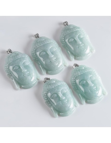 S925 Silver Inlaid With Natural Jadeite Ice Light Green, Large "Rudra Buddha Head" Men And Women With The Same Pendant Necklace