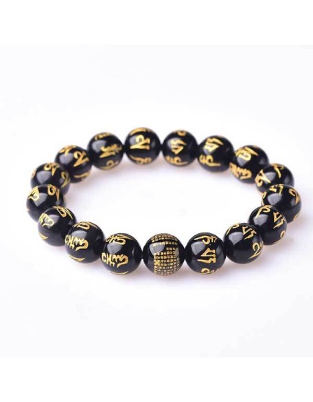 Obsidian Mani Mantra Bracelet - Luck & Protection