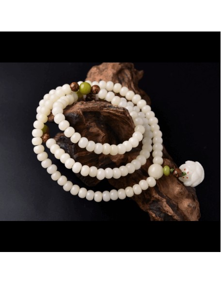 White Jade Bodhi Seed Mala - 108 Beads Bracelet/Necklace