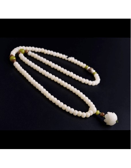 White Jade Bodhi Seed Mala - 108 Beads Bracelet/Necklace