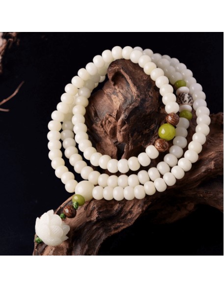 White Jade Bodhi Seed Mala - 108 Beads Bracelet/Necklace