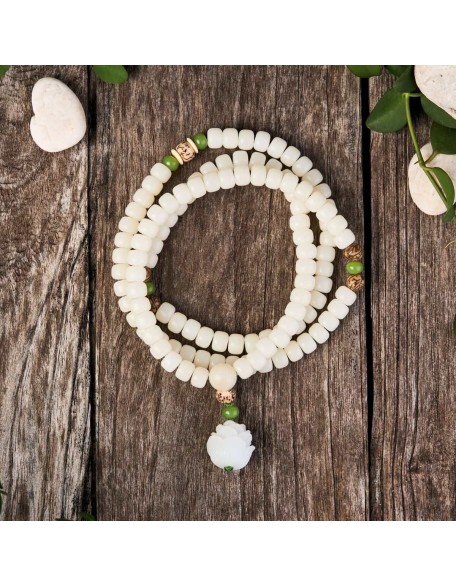 White Jade Bodhi Seed Mala - 108 Beads Bracelet/Necklace