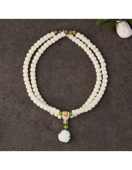 White Jade Bodhi Seed Mala - 108 Beads Bracelet/Necklace