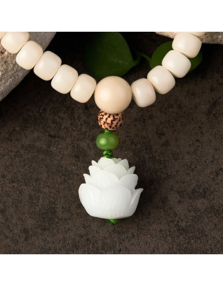 White Jade Bodhi Seed Mala - 108 Beads Bracelet/Necklace