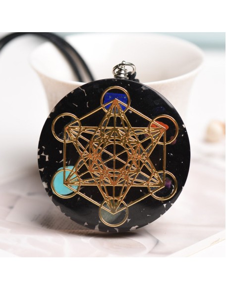 Black Tourmaline Metatron’s Cube Orgonite Protection Necklace