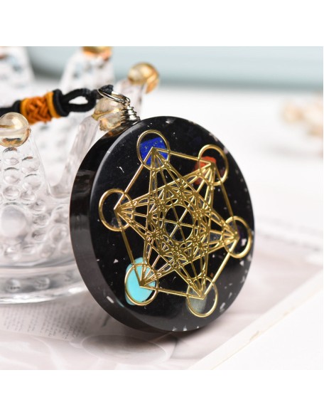 Black Tourmaline Metatron’s Cube Orgonite Protection Necklace