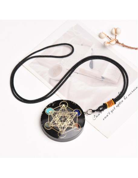 Black Tourmaline Metatron’s Cube Orgonite Protection Necklace