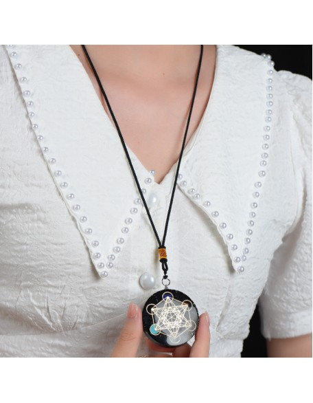 Black Tourmaline Metatron’s Cube Orgonite Protection Necklace