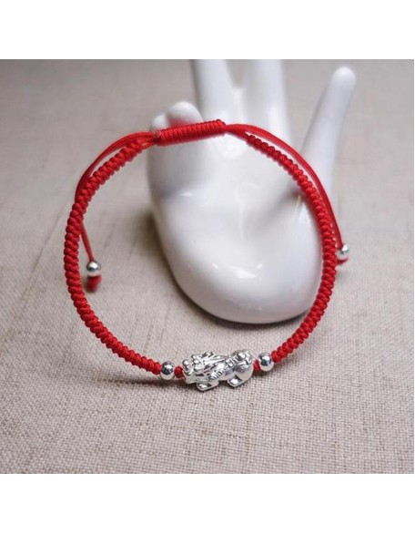 Red String Silver Pixiu Bracelet - Attract Windfall Luck