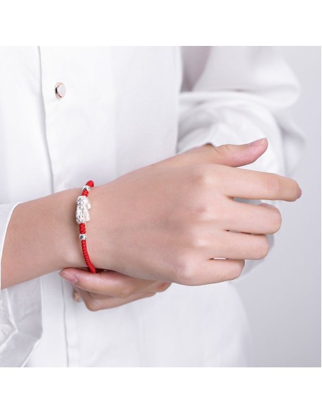 Red String Silver Pixiu Bracelet - Attract Windfall Luck