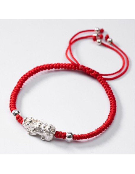 Red String Silver Pixiu Bracelet - Attract Windfall Luck