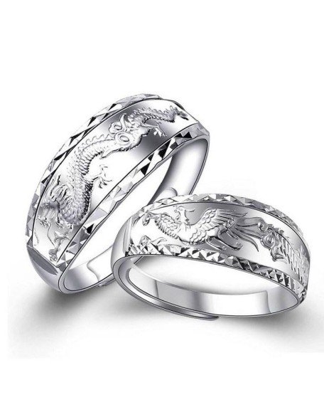 Silver Dragon and Phoenix Rings - Couple Rings