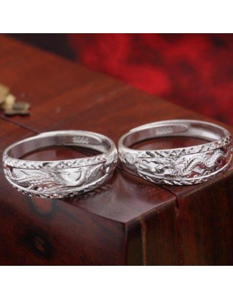 Silver Dragon and Phoenix Rings - Couple Rings