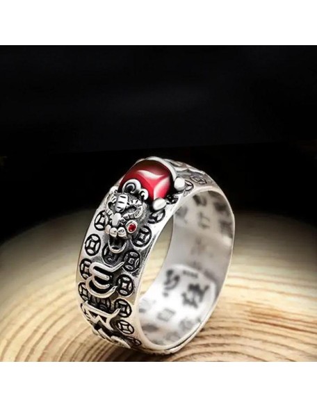 Natural Garnet Pixiu Ring - Feng Shui Wealth Ring