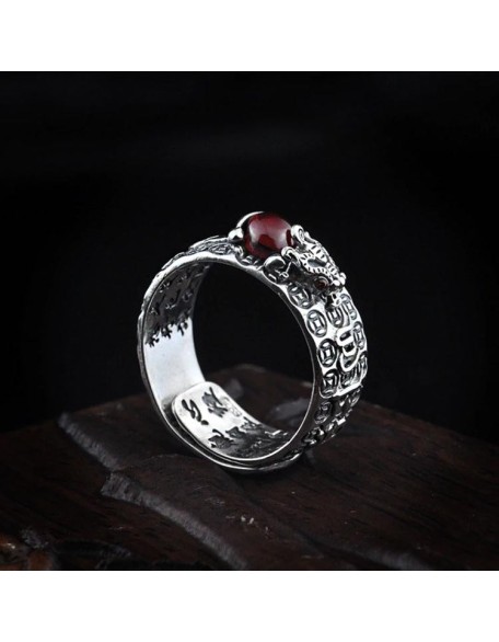 Natural Garnet Pixiu Ring - Feng Shui Wealth Ring