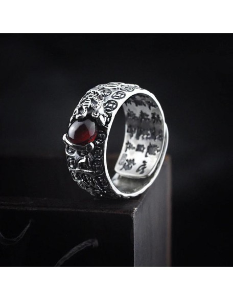 Natural Garnet Pixiu Ring - Feng Shui Wealth Ring