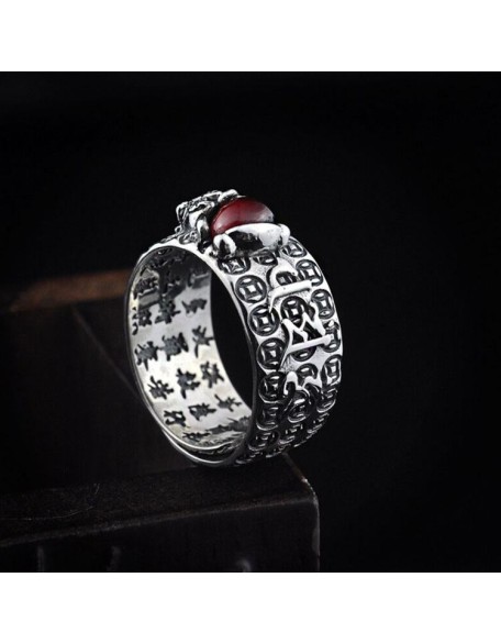 Natural Garnet Pixiu Ring - Feng Shui Wealth Ring