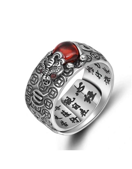 Natural Garnet Pixiu Ring - Feng Shui Wealth Ring