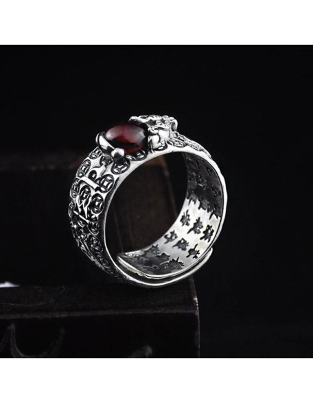 Natural Garnet Pixiu Ring - Feng Shui Wealth Ring