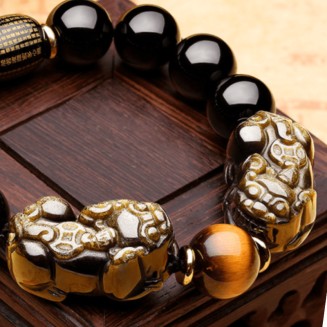 Natural Gold Obsidian Double Pixiu Bracelet