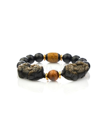 Natural Gold Obsidian Double Pixiu Bracelet