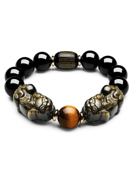 Natural Gold Obsidian Double Pixiu Bracelet