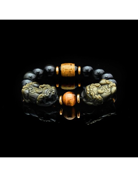 Natural Gold Obsidian Double Pixiu Bracelet