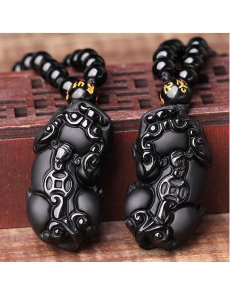 Black Obsidian Pixiu Necklace - Wealth Protection