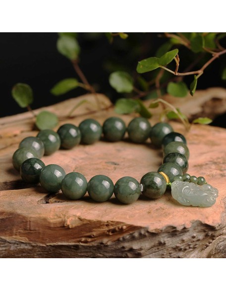 Green Jade Bracelet with Pixiu - Invite Wealth & Calming Energies