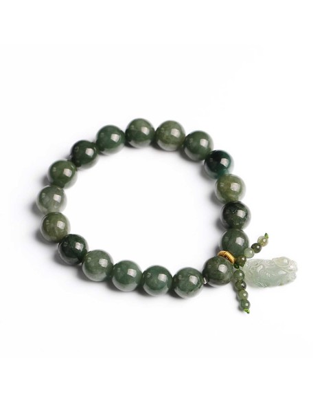 Green Jade Bracelet with Pixiu - Invite Wealth & Calming Energies