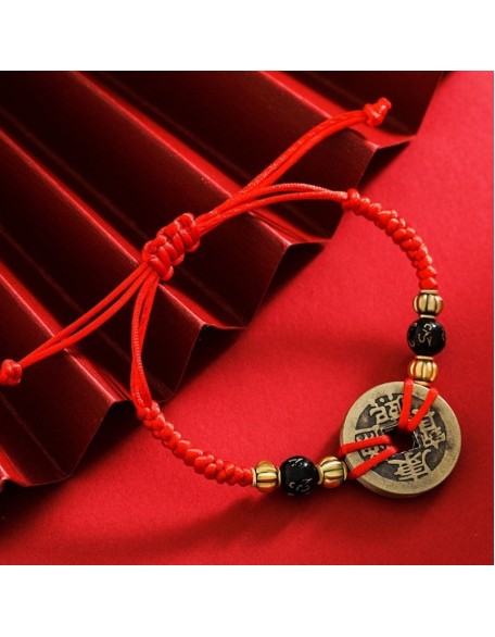 Chinese Lucky Coins Bracelet - Five Emperor Coins Feng Shui