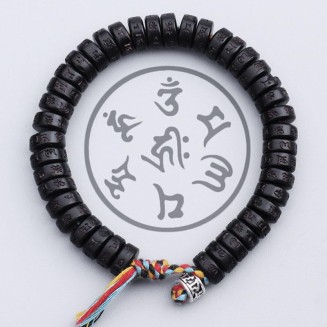 Coconut Shell Beads Bracelet with engraved Mantra - Attract Wisdom & Boost Spiritual Energy