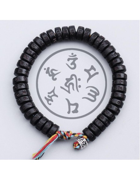 Coconut Shell Beads Bracelet with engraved Mantra - Attract Wisdom & Boost Spiritual Energy