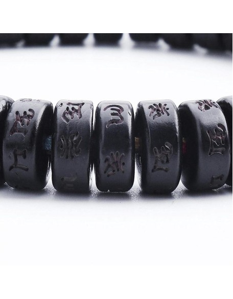 Coconut Shell Beads Bracelet with engraved Mantra - Attract Wisdom & Boost Spiritual Energy