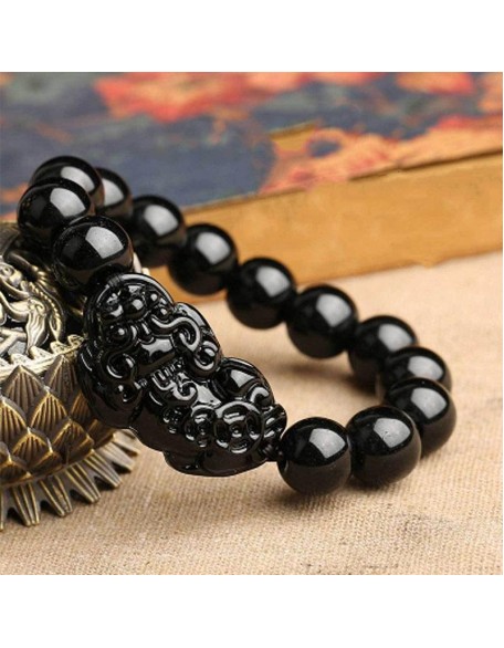 Black Obsidian Pixiu Bracelet - Wealth Protection