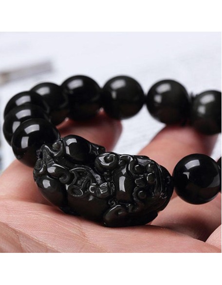 Black Obsidian Pixiu Bracelet - Wealth Protection