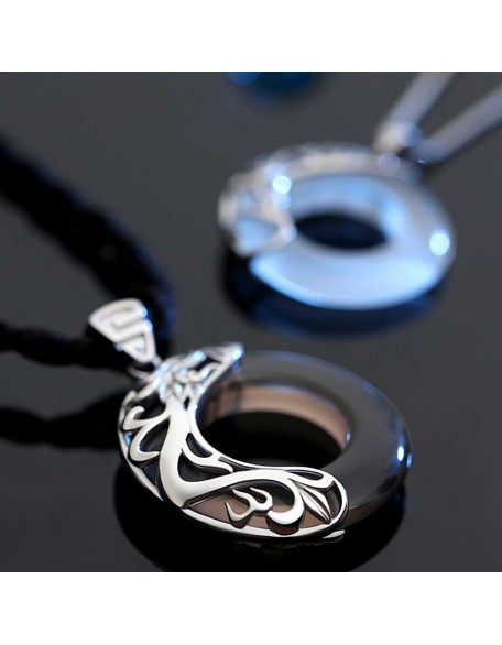 Dragon & Phoenix Couple Necklace - Obsidian & Opal Pendants for Protection