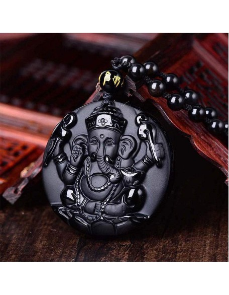 Obsidian Lord Ganesha Pendant - Necklace for Success