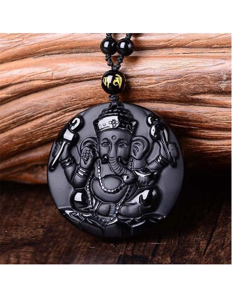 Obsidian Lord Ganesha Pendant - Necklace for Success